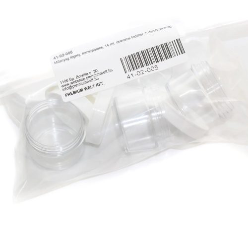 Műanyag tégely, transzparens, 14 ml, csavaros fedéllel, 10 db